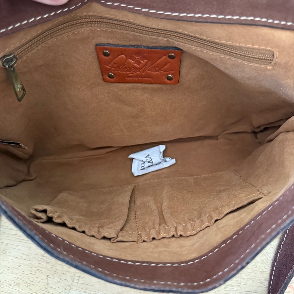 Patricia Nash Brown Suede Woven Whipstitch Crossbody Messenger Bag - Picture 10 of 16